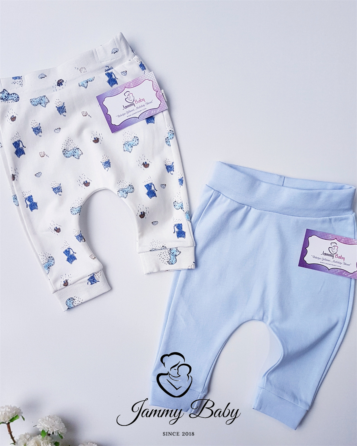 2 Piece Baby Leopards Pants Outfits - BLUE- ECRU