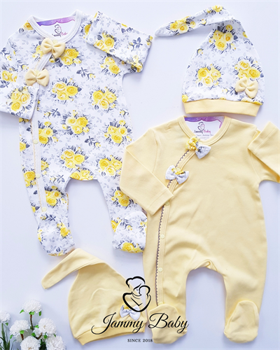 2 Piece Floral Double Breasted Jumpsuit Set - YELLOW