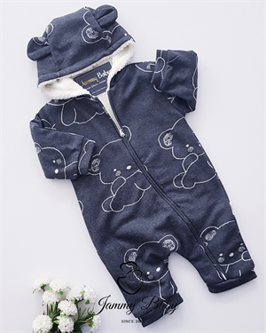 Cute Teddy Bear Jacquard Welsoft Jumpsuit - ANTHRACITE